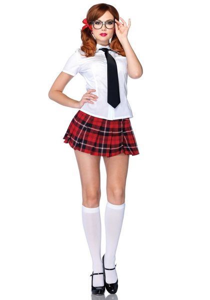 Еротичний костюм школярки Leg Avenue Private School Sweetie M, сорочка, спідниця, краватка, оправа SO9120 фото - купити в секс-шопі Чорний Кролик