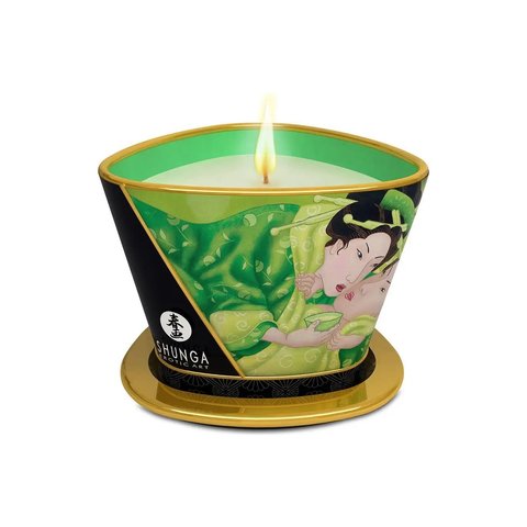 Масажна свічка Shunga Massage Candle – Exotic Green Tea (170 мл) з афродизіаками SO2515 фото - купити в секс-шопі Чорний Кролик