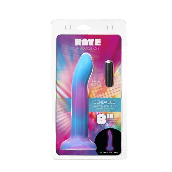Фалоімітатор, що світиться в темряві, ADDICTION Rave 8&Prime; Glow in the Dark Dildo Blue Purple, 20,3 см SO6851 фото - купити в секс-шопі Чорний Кролик