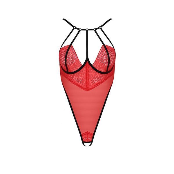 Боді з високим вирізом стегна Passion Exclusive AKITA BODY L/XL, red PS24201 фото - купити в секс-шопі Чорний Кролик