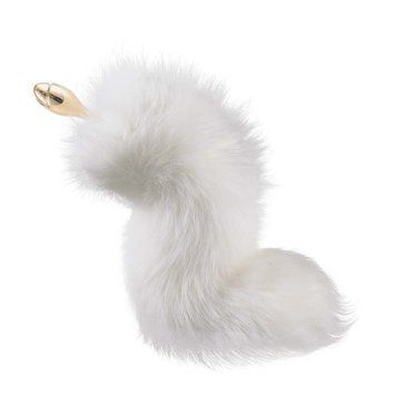 Металева анальна пробка з хутряним хвостом LOCKINK SEVANDA White Fox-Tail Anal Rose-shape Plug SX0866 фото - купити в секс-шопі Чорний Кролик