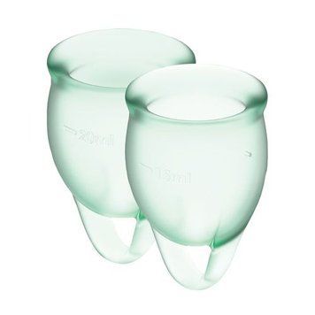Набір менструальних чаш Satisfyer Feel Confident (light green), 15мл і 20мл, мішечок для зберігання SO3579 фото - купити в секс-шопі Чорний Кролик