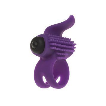 Ерекційне віброкільце Adrien Lastic Bullet Lastic Ring з язичком і щіточкою для стимуляції клітора AD30393 фото - купити в секс-шопі Чорний Кролик
