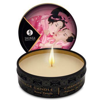 Масажна свічка Shunga Mini Massage Candle &ndash; Rose Petals (30 мл) з афродизіаками SO2516 фото - купити в секс-шопі Чорний Кролик