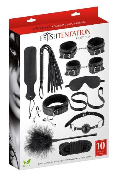 Набір для BDSM усе-в-одному Fetish Tentation SM Bondage Box in vegan leather, 10 предметів SX1092 фото - купити в секс-шопі Чорний Кролик