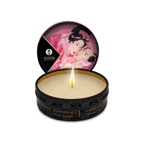 Масажна свічка Shunga Mini Massage Candle – Rose Petals (30 мл) з афродизіаками SO2516 фото - купити в секс-шопі Чорний Кролик