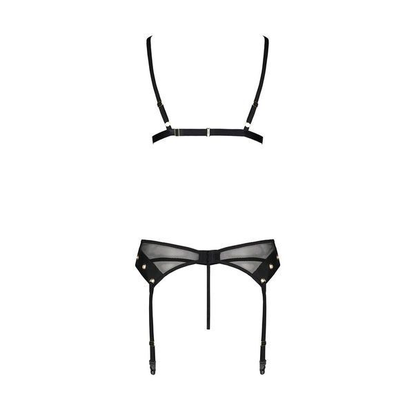 Комплект білизни Passion NESSY SET S/M black, бюстгальтер, пояс для панчіх, стрінги SO8458 фото - купити в секс-шопі Чорний Кролик