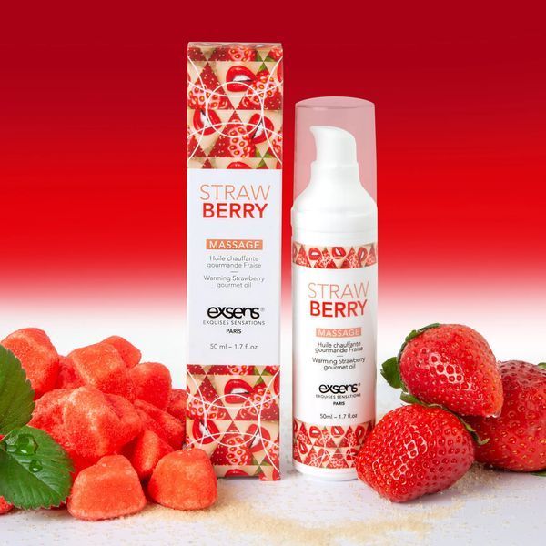 Масажна олія EXSENS Strawberry 50 мл розігрівальна, без цукру, без парабенів, їстівна SO2359 фото - купити в секс-шопі Чорний Кролик
