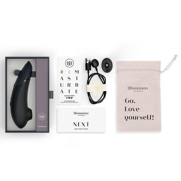 Вакуумний кліторальний стимулятор Womanizer Next Black, 3D Pleasure Air, 14 рівнів інтенсивності SX0530 фото - купити в секс-шопі Чорний Кролик