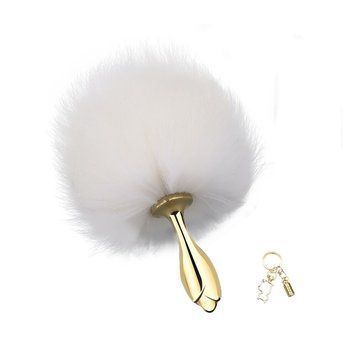 Металева анальна пробка &mdash; кролячий хвіст LOCKINK SEVANDA White Bunny-Tail Anal Rose-shape Plug SX0867 фото - купити в секс-шопі Чорний Кролик