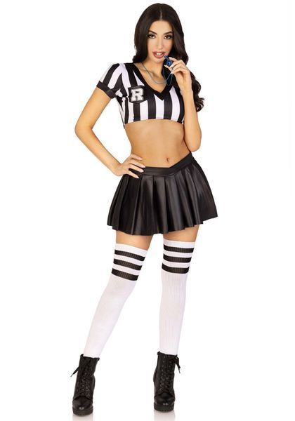 Костюм рефері Leg Avenue Time Out Referee S, кроп-топ спідниця свисток SO9191 фото - купити в секс-шопі Чорний Кролик