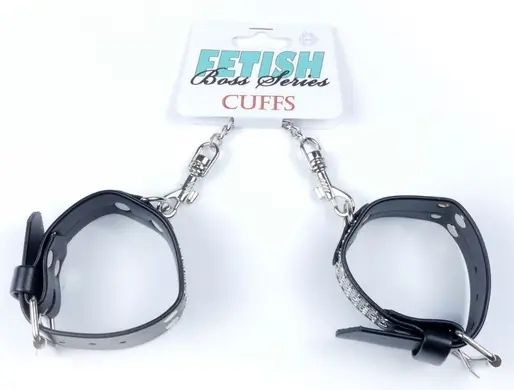 Наручники зі штучної шкіри з кристалами Fetish Boss Series - Handcuffs with cristals Silver, BS3300094 BS3300094 фото - купити в секс-шопі Чорний Кролик