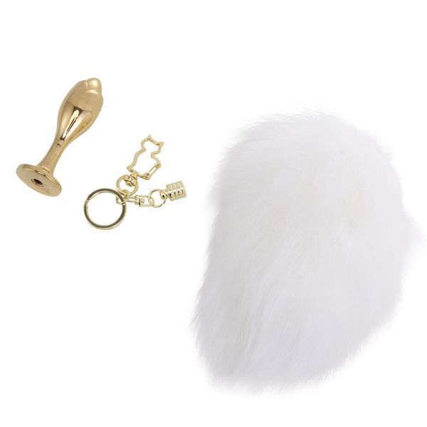 Металева анальна пробка &mdash; кролячий хвіст LOCKINK SEVANDA White Bunny-Tail Anal Rose-shape Plug SX0867 фото - купити в секс-шопі Чорний Кролик