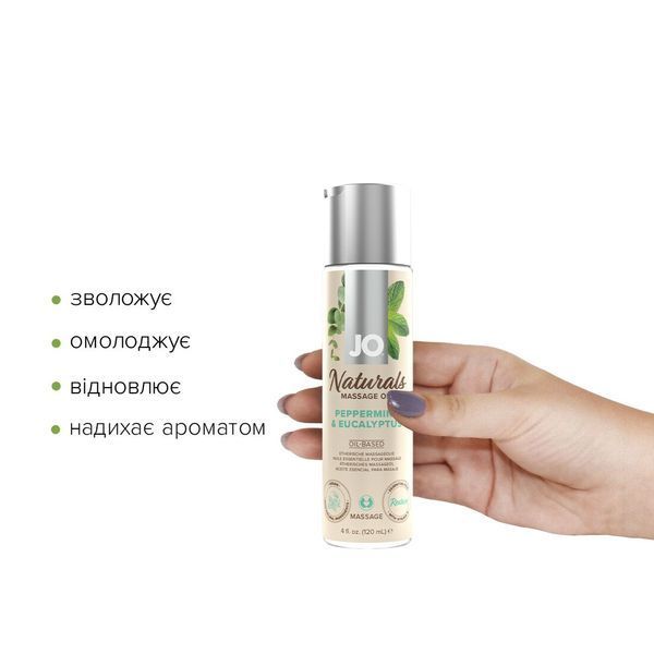Масажна олія System JO - Naturals Massage Oil - Peppermint & Eucalyptus з натуральними ефірними олія SO6166 фото - купити в секс-шопі Чорний Кролик