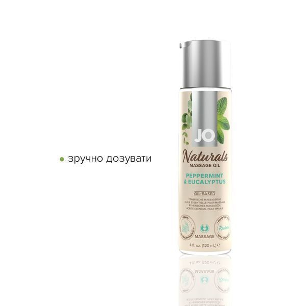 Масажна олія System JO - Naturals Massage Oil - Peppermint & Eucalyptus з натуральними ефірними олія SO6166 фото - купити в секс-шопі Чорний Кролик