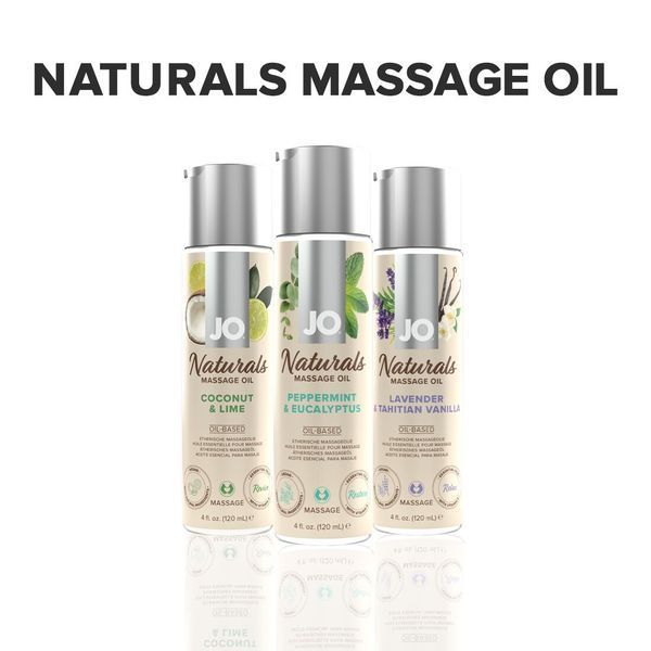 Масажна олія System JO - Naturals Massage Oil - Peppermint & Eucalyptus з натуральними ефірними олія SO6166 фото - купити в секс-шопі Чорний Кролик