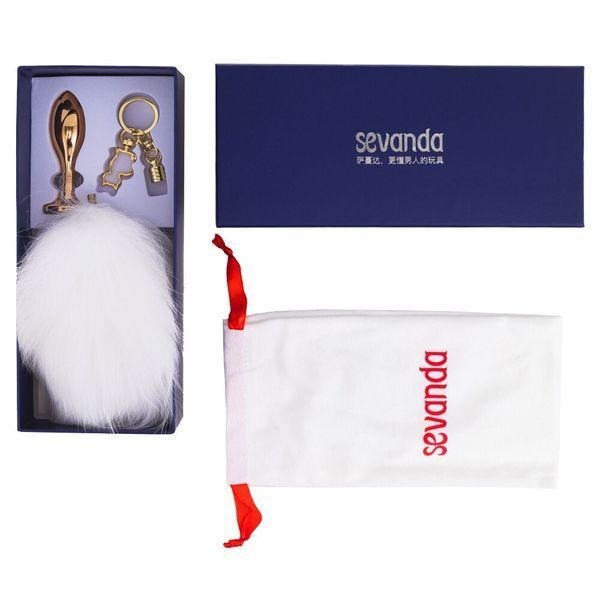 Металева анальна пробка &mdash; кролячий хвіст LOCKINK SEVANDA White Bunny-Tail Anal Rose-shape Plug SX0867 фото - купити в секс-шопі Чорний Кролик