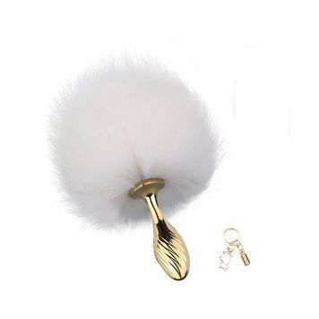Металева анальна пробка &mdash; кролячий хвіст LOCKINK SEVANDA White Bunny-Tail Anal Pear-shape Plug SX0868 фото - купити в секс-шопі Чорний Кролик