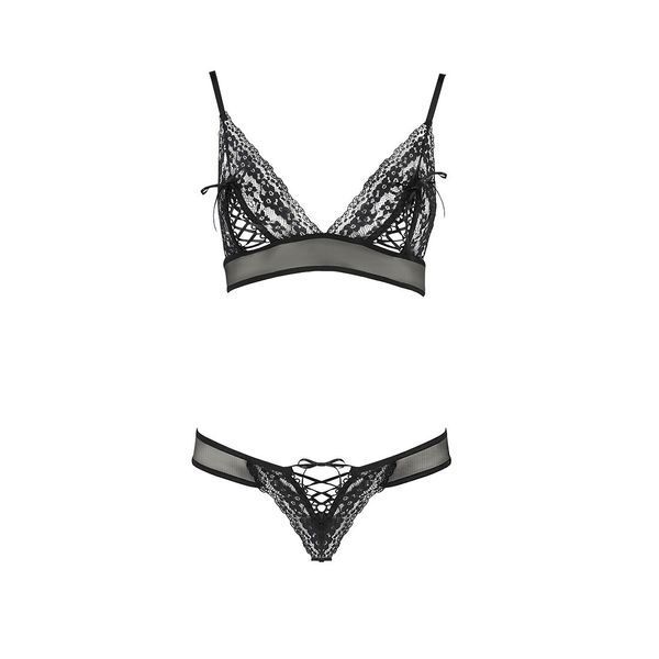 Комплект білизни Passion ERZA SET XXL/XXXL, black, ліф і трусики PS26012 фото - купити в секс-шопі Чорний Кролик