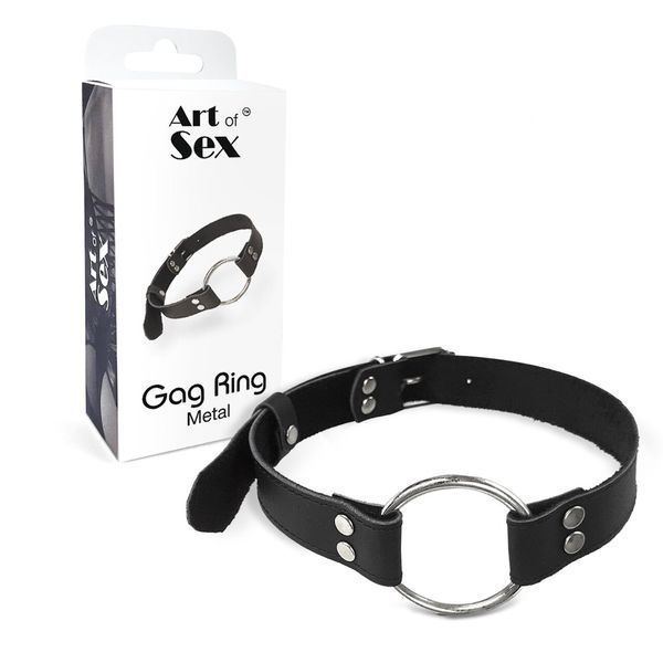Кляп металеве кільце на ременях Art of Sex &ndash; Gag Ring Metal, чорний, натуральна шкіра SO6790 фото - купити в секс-шопі Чорний Кролик
