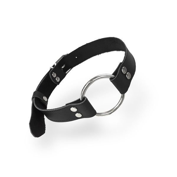Кляп металеве кільце на ременях Art of Sex &ndash; Gag Ring Metal, чорний, натуральна шкіра SO6790 фото - купити в секс-шопі Чорний Кролик