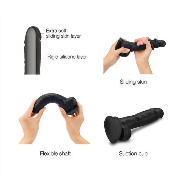 Реалістичний фалоімітатор Strap-On-Me Sliding Skin Realistic Dildo Black XL, ефект рухливої шкіри SO6258 фото - купити в секс-шопі Чорний Кролик