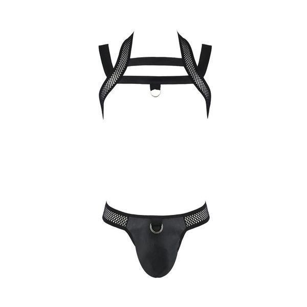 Комплект чоловічої білизни з кріпленнями Passion 043 JACOB L/XL Black, труси, шлейки SO7600 фото - купити в секс-шопі Чорний Кролик