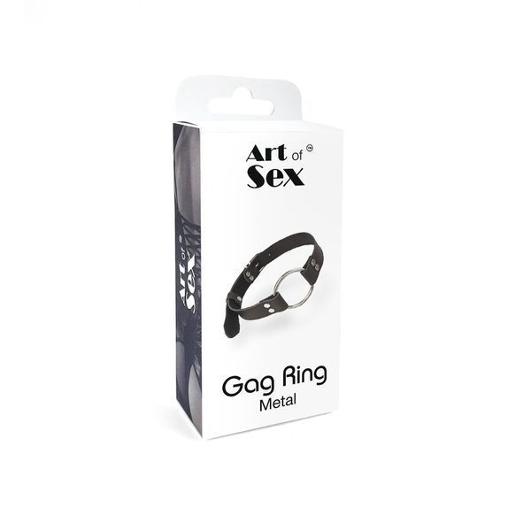 Кляп металеве кільце на ременях Art of Sex &ndash; Gag Ring Metal, чорний, натуральна шкіра SO6790 фото - купити в секс-шопі Чорний Кролик