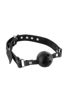 Повітропроникний кляп Fetish Tentation Premium Leather gag with stiff ball, шкіряний ремінець SX1095 фото - купити в секс-шопі Чорний Кролик