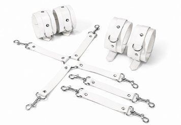 Набір для БДСМ Feral Feelings BDSM Kit 3 White, наручники, поножі, хрестовина SX3980 фото - купити в секс-шопі Чорний Кролик