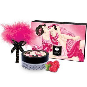 Смачна пудра для оральних пестощів Shunga Body Powder Raspberry feeling, 75 г, аромат малини SX0588 фото - купити в секс-шопі Чорний Кролик