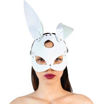 Шкіряна маска Зайчика Art of Sex - Bunny mask, колір Білий SO9646 фото - купити в секс-шопі Чорний Кролик