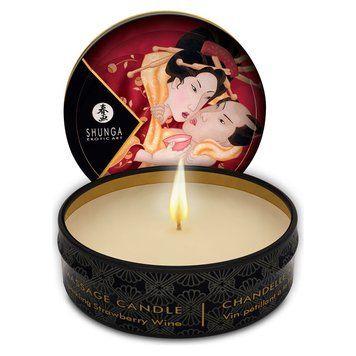 Масажна свічка Shunga Mini Massage Candle &ndash; Sparkling Strawberry Wine (30 мл) з афродизіаками SO2519 фото - купити в секс-шопі Чорний Кролик