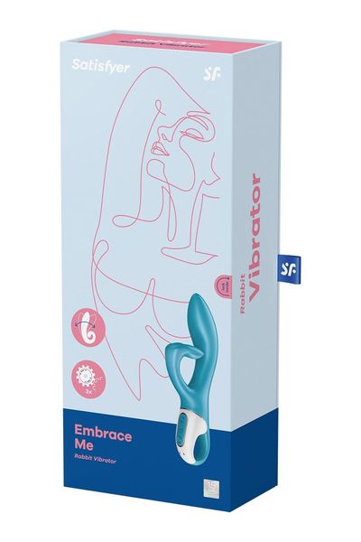 Вібратор-кролик із потрійним відростком Satisfyer Embrace me Turquoise, 2 мотори, діаметр 3,6 см SO6284 фото - купити в секс-шопі Чорний Кролик