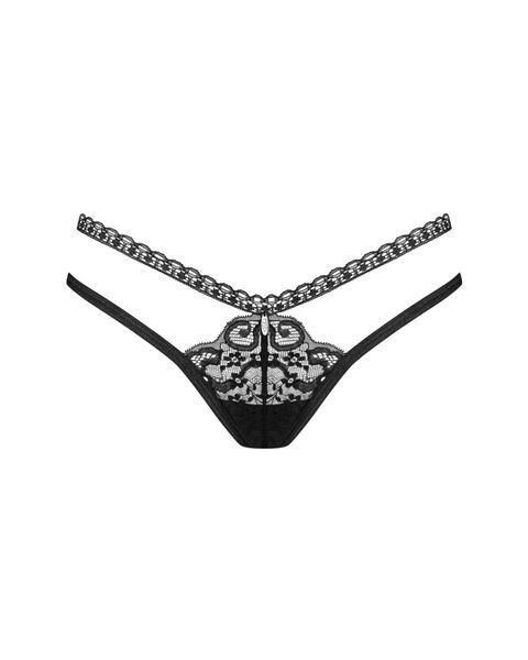 Трусики-стрінги Obsessive Blomentis thong, XS/S, чорні, мереживні, боковинки &mdash; подвійні смужки SX1036 фото - купити в секс-шопі Чорний Кролик