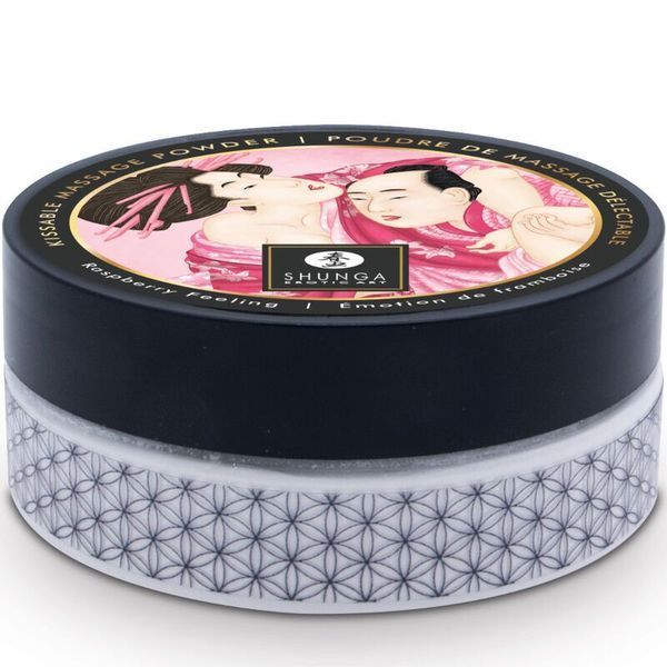 Смачна пудра для оральних пестощів Shunga Body Powder Raspberry feeling, 75 г, аромат малини SX0588 фото - купити в секс-шопі Чорний Кролик