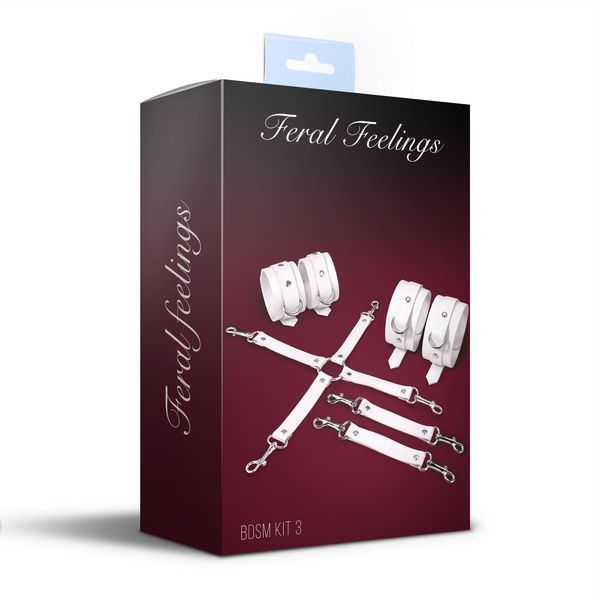 Набір для БДСМ Feral Feelings BDSM Kit 3 White, наручники, поножі, хрестовина SX3980 фото - купити в секс-шопі Чорний Кролик