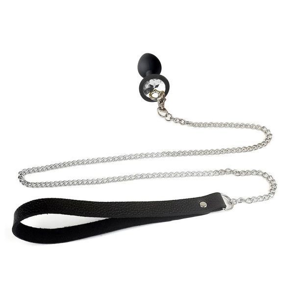 Силіконова анальна пробка Art of Sex Metal Anal Plug with Leash size S з повідцем Black SO6179 фото - купити в секс-шопі Чорний Кролик