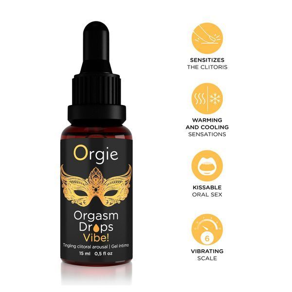 Збуджувальні краплі для клітора Orgie Orgasm Drops Vibe!, 15 мл, тепло-холод, ефект вібрації SX1532 фото - купити в секс-шопі Чорний Кролик