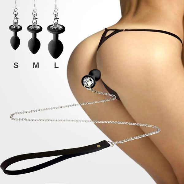 Силіконова анальна пробка Art of Sex Metal Anal Plug with Leash size S з повідцем Black SO6179 фото - купити в секс-шопі Чорний Кролик