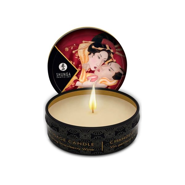 Масажна свічка Shunga Mini Massage Candle – Sparkling Strawberry Wine (30 мл) з афродизіаками SO2519 фото - купити в секс-шопі Чорний Кролик