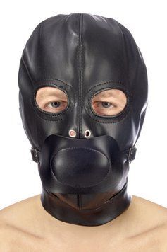 Капюшон з кляпом для БДСМ Fetish Tentation BDSM hood in leatherette with removable gag SO4673 фото - купити в секс-шопі Чорний Кролик