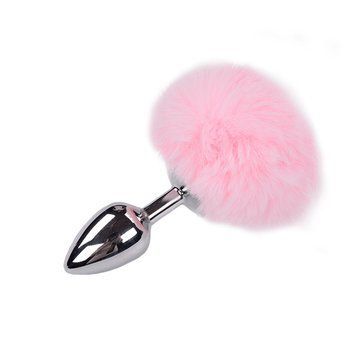 Металева анальна пробка Кролячий хвостик Alive Fluffy Plug M Pink, діаметр 3,4 см SO6316 фото - купити в секс-шопі Чорний Кролик