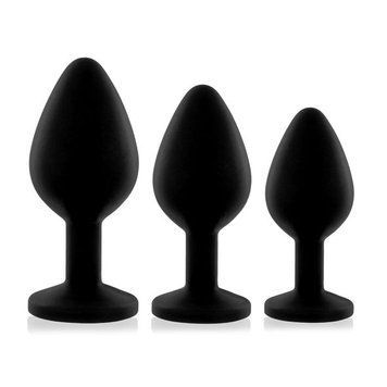 Набір силіконових анальних пробок із кристалом Rianne S: Booty Plug Set Black, діаметр 3,2см, 3,5см, 4,2см SO3889 фото - купити в секс-шопі Чорний Кролик