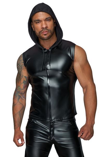 Чоловіча безрукавка з капюшоном Noir Handmade H062 Hooded Shirt, M, мокрий ефект SX0110 фото - купити в секс-шопі Чорний Кролик