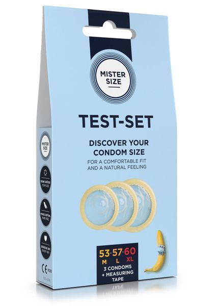 Набір презервативів Mister Size test-set 53&ndash;57&ndash;60, 3 розміри + лінійка, товщина 0,05 мм SO8056 фото - купити в секс-шопі Чорний Кролик