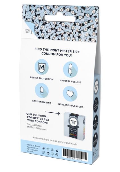Набір презервативів Mister Size test-set 53&ndash;57&ndash;60, 3 розміри + лінійка, товщина 0,05 мм SO8056 фото - купити в секс-шопі Чорний Кролик