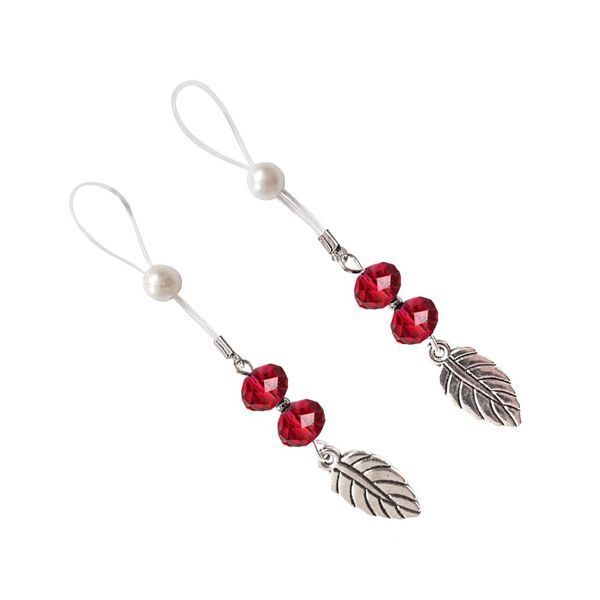 Прикраси з намистинами та листочком для сосків Art of Sex &ndash; Nipple Jewelry Leaf, червоні SO5396 фото - купити в секс-шопі Чорний Кролик