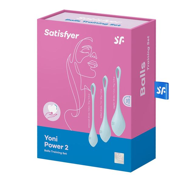 Набір йоні намистин Satisfyer Yoni Power 2 Light Blue, диаметр 2-2,5-3см, вес 22-44-73гр SO5548 фото - купити в секс-шопі Чорний Кролик