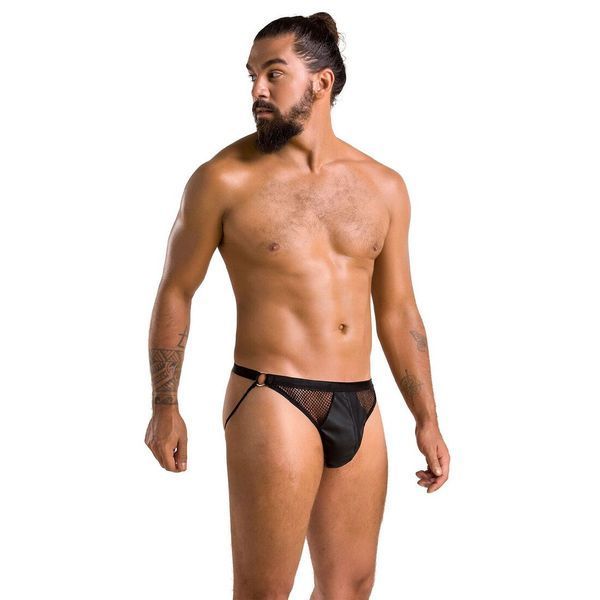 Чоловічі відкриті сліпи Passion 034 OPEN LUKE L/XL Black, екошкіра SO7573 фото - купити в секс-шопі Чорний Кролик